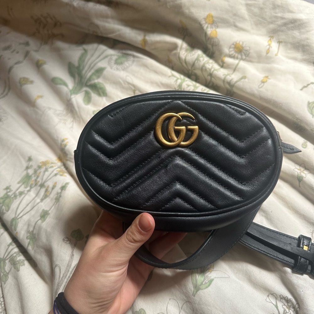 Gucci Black Quilted Crossbody Bag with Gold Logo